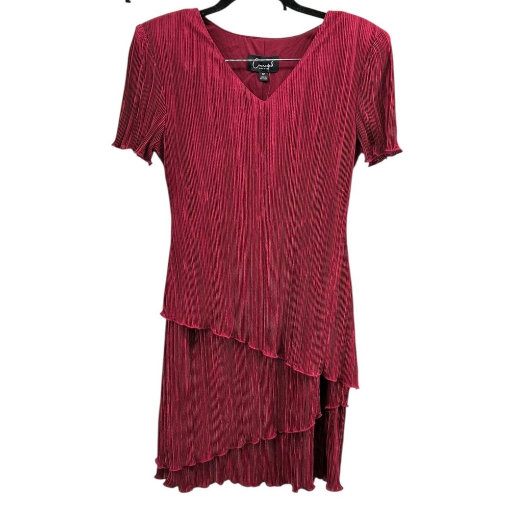 Merlot Layered V Neck Stretch Crepe Dress Petite 4P Cocktail Connected Apparel